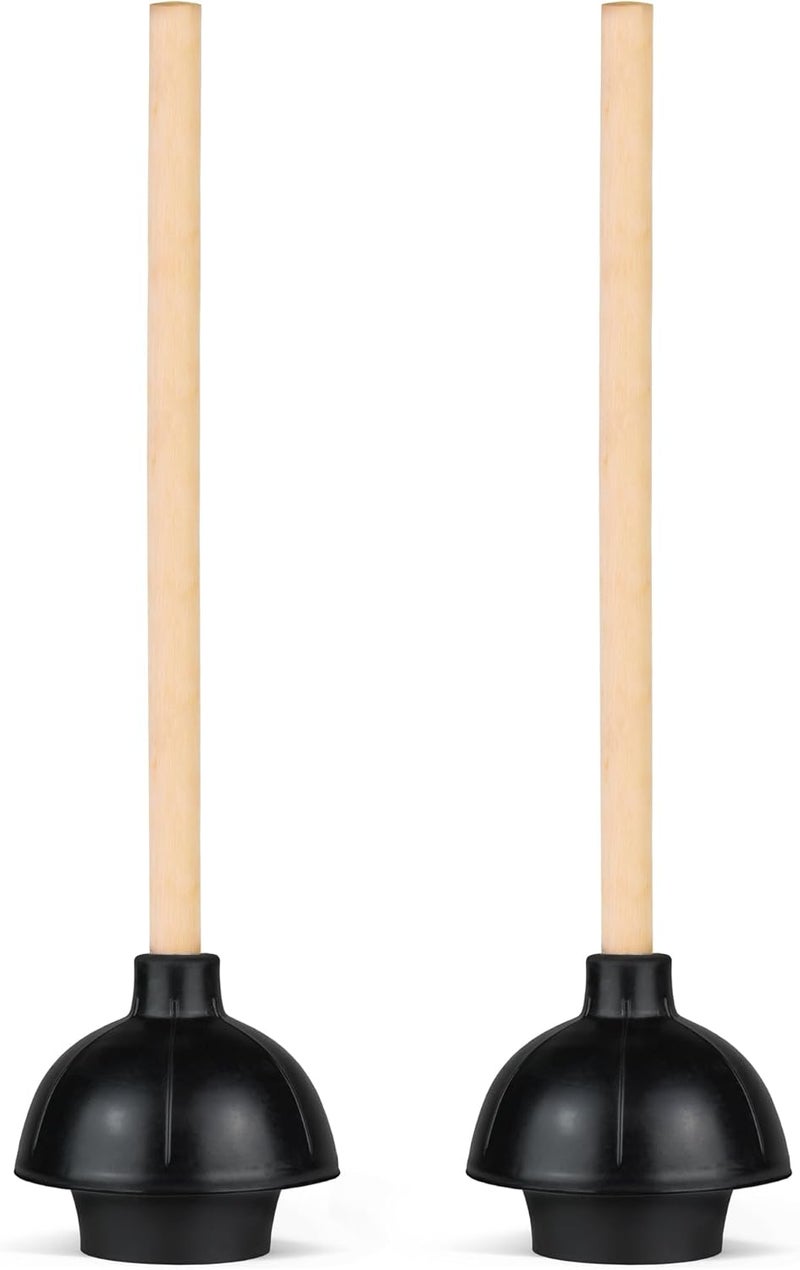 SteadMax Heavy Duty Toilet Plunger, Commercial Grade Double Thrust Force Rubber Cup with Wood Handle, 2 Pack (22") - Image 2